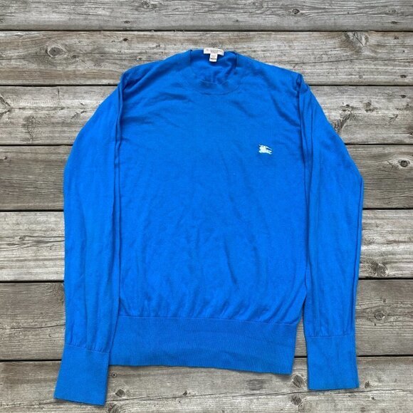 Vintage Burberry Brit Wool Sweater Royal Blue Medium - Picture 4 of 7
